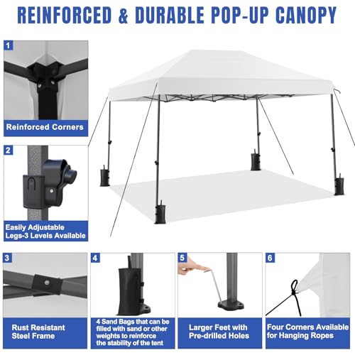 Yesker 10x15 Pop Up Canopy Tent - Instant Outdoor Canopy Easy Setup Gazebo, Waterproof & UV Protection, Large Adjustable Height Instant Sun Shelter Tents for Patio Backyard Market Party Events, White - size: 10x15FT