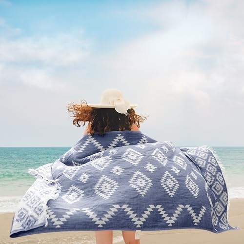 Premium Turkish Beach Towel – 100% Cotton, Quick Dry, Sand Free, Oversized Pool Towels 35”x 67” – Ideal for Travel, Pool, and Beach – Dark Blue - color: Vintage Dark Blue