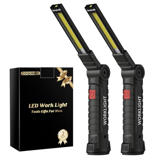Coquimbo Tool Fathers Day Dad Gifts for Men Him Husband, Rechargeable LED Work Light BBQ Grill with Magnetic Base Hook, 360° Rotate Mechanic Flashlight Mens Easter Birthday Gifts (2 Pack Black) - color: Black, size: 2 Pack