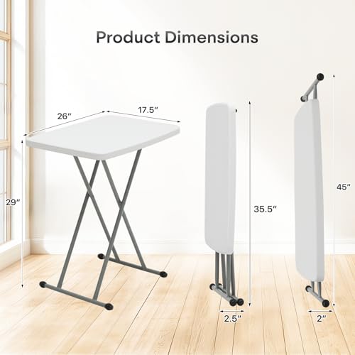 Athena Collection Folding TV Tray Couch Table 26 Inch Wide with 4 Height Adjustable, Portable Small Folding Table Dinner Tray Laptop Table for Living Room Small Space for Eating on Bed Sofa Couch - color: White-x Foot, size: 17.5"D x 26"W