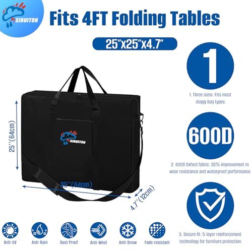 SIRUITON Folding Table Storage Bag, Portable 600D WaterProof Carry Bag for Folding Picnic/Camp Tables with Reinforcing Plate & Shoulder Strap, 25" D x 25" W x4.7 H Fits 4FT Folding Tables（bag only） - size: 4ft Folding Table Bag