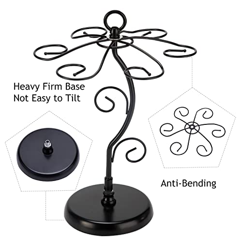 FOMANSH Countertop Wine Glass Holder - Freestanding Tabletop Stemware Storage Rack Metal Glasses Display Rack Black with 6 Hooks … - color: Black-Tree