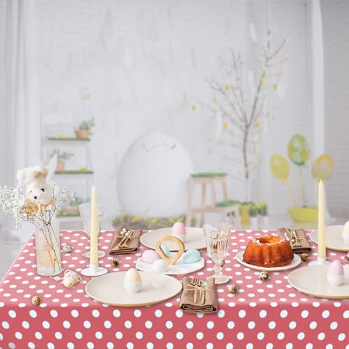 4 Pack Pink Polka Dot Tablecloth,Pink and White Tablecloths Disposable Plastic Rectangular Picnic Table Cover,Suitable for Rectangular Tables(54 x 108 Inches) - color: Polka Dot Pink, size: 54" x 108" Rectangular (4 Pack)