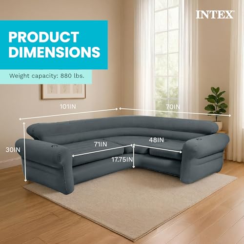 Intex Inflatable Corner Sofa, L-Shaped Couch, Blow Up Air Furniture