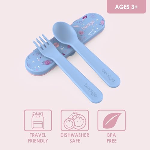 Bentgo Kids Utensil Set - Reusable Plastic Fork, Spoon & Storage Case - BPA-Free Materials, Easy-Grip Handles, Dishwasher Safe - Ideal for School Lunch, Travel, & Outdoors (Lavender Galaxy) - color: Lavender Galaxy