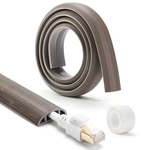 Floor Cord Cover 6ft, Cord Hider Floor Gray Wood, Cable Management Prevent Trips, Cable Cover Wire Covers for Electric Power Cords, Wire Protector Cavity W0.47in x H0.28in Grey - color: Grey Oak Wood, size: W1.2'' x L6'