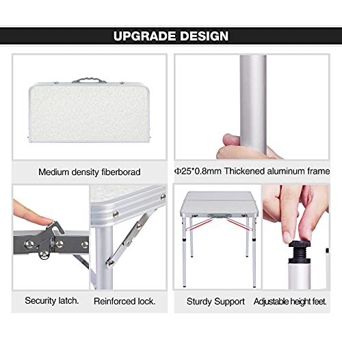 REDCAMP 24" Square Small Folding Camping Table with Adjustable Heights Legs, Lightweight Portable Aluminum Fold in Half Card Tables Bridge Tables for Outdoor Picnic, White - size: Square 2ft