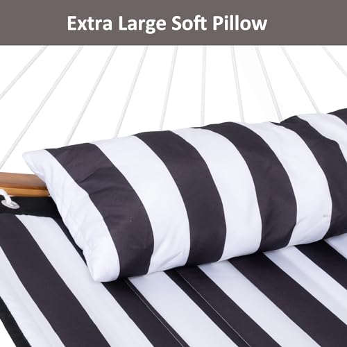 SUNCREAT Hammocks Extra Large Hammock with Stand Included, Double Hammock with Curved Spreader Bar, Black Stripes - color: Black Stripes
