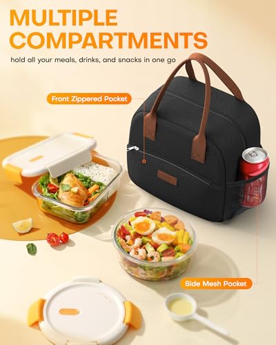HOTOR Lunch Bag for Women & Men - Wear-Resistant Insulated Lunch Box with Large Capacity, Multi-Functional Cooler Bag for Office, Picnic, Black, 10L,10.60" x 5.90" x 9.50" - color: Black, size: 10L
