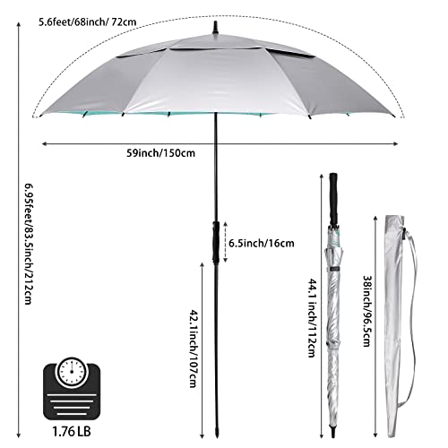 G4Free Vented UV Golf/Beach Umbrella 68" Arc, Auto Open Oversize Extra Large Windproof Sun Shade Rain Umbrellas - color: Silver/Lake Blue