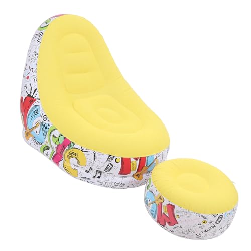 Pomya Foldable Air Lounger Chair with Foot Stool | Inflatable Sofa Bed for Beach, Camping, Outdoor - Flocking Fabric Design (Yellow) - color: Yellow