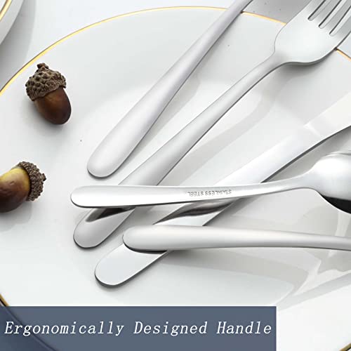 24 Pcs Forks and Spoons Silverware Set, Food Grade Stainless Steel Flatware Cutlery Set for Home, Kitchen and Restaurant, 12 Dinner Forks and Dinner Spoons, Mirror Polished & Dishwasher Safe - color: Silver