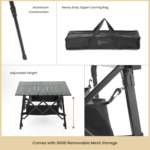 ARROWHEAD OUTDOOR 39" Aluminum Folding Camp Roll Up Table w/Adjustable Height, Undertable Mesh Storage, Carry Bag - color: Grey