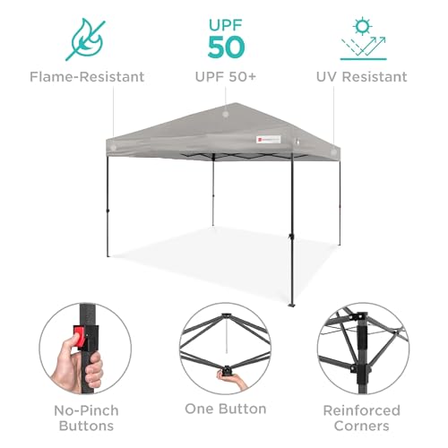 Best Choice Products 10x10ft Pop Up Canopy Tent, Outdoor Shade, 1 Person 1 Minute Set Up, Carry Case, 4 Weight Bags - Light Gray - color: Light Gray, size: 10x10ft