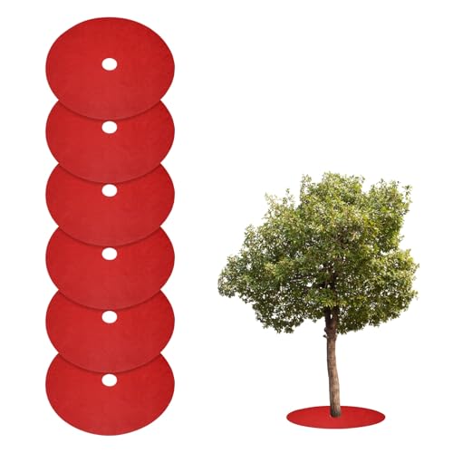 HARFINGTON 6pcs Tree Mulch Ring 40.2 Inch Non-Woven Round Tree Protector Weed Barrier Mat Plant Cover Rings for Weed Grass Control Root Protection, Red - color: Red, size: 40.2