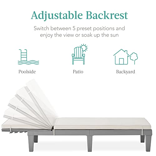 Best Choice Products Outdoor Lounge Chair, Resin Patio Chaise Lounger for Poolside, Backyard, Porch w/Seat Cushion, Adjustable Backrest, 5 Positions, 330lb Capacity - Gray/White Sand - color: Gray/White Sand