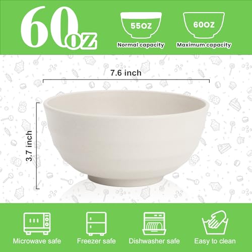 Large Salad Bowl, Wheat Straw Bowls Set 60 OZ, Unbreakable Big Bowls Set of 6, Large Serving Bowls for Kitchen, Cereal, Ramen, Soup, Microwave & Dishwasher Safe, White - color: White, size: 60 Oz