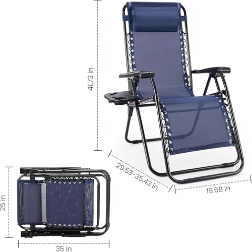 Sweetcrispy Zero Gravity Chairs, Set of 4 Portable Recliner Beach Camping Patio Outdoor Folding Lounge Chair with Cup Holder Trays and Adjustable Pillow for Poolside, Garden, Backyard, Lawn (Blue) - color: Blue-4p