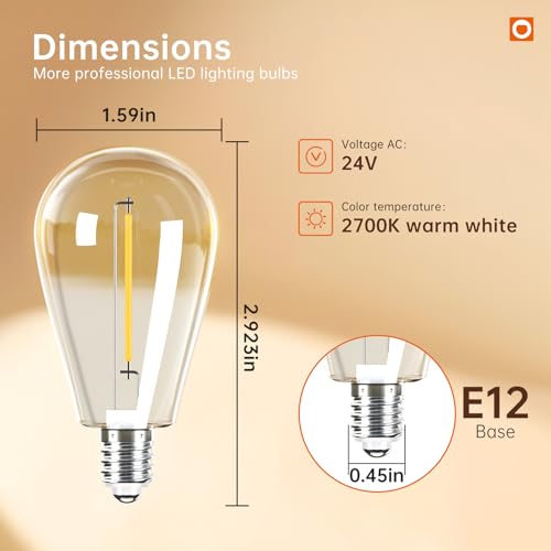 addlon 4 Pack S11 Solar Replacement Bulbs, E12 24V Shatterproof Plastic LED Bulbs for Solar Outdoor String Lights