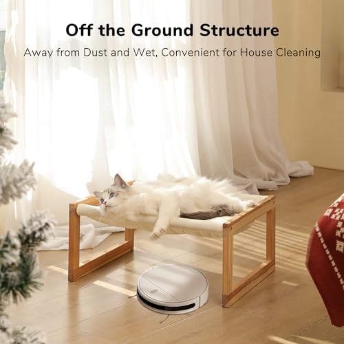FUKUMARU Cat Bed Hammock, Cozy Velvet Cat Couch for Indoor Cats, Raised Wooden Cats Perch, 21 Inch Pet Sofa, Outdoor Dog Beds, Suitable for Puppy, Bunny and Small Animal, White - color: White