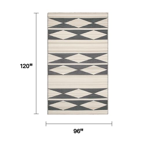 Fab Habitat Geometric Neutral Tribal Outdoor Rug - Waterproof, Fade Resistant, Crease-Free, Reversible - Premium Recycled Plastic - Patio Porch Balcony Deck - Cairo NaturalBlack - 8x10 ft - color: Cairo - Natural & Black, size: 8' x 10' (Rectangular)