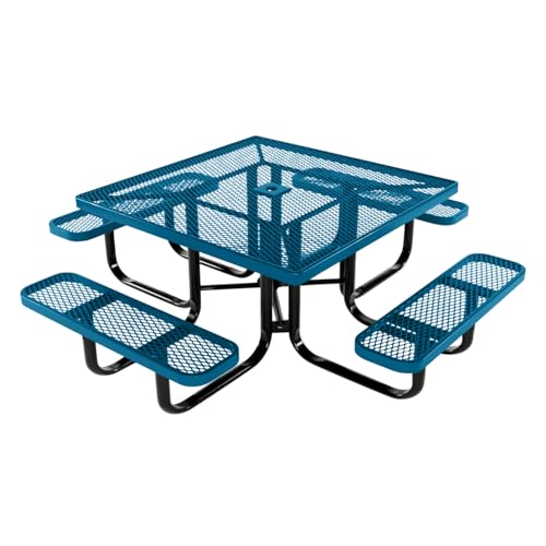 COATEDOUTDOORFURNITURE Heavy-Duty Portable Outdoor Kids Table with Umbrella Hole, Expanded Metal Kids Picnic Table, Commercial-Grade, Made in America (46 in, Square, Childrens, Light Blue) - color: Light Blue, Expanded Metal, size: 46 In, Square Childrens