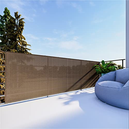 Balcony Privacy Fence Screen 3' x 10' Mesh Windscreen Fencing Shield Cover Included Cable Ties for Deck Apartment Porch Backyard Patio Outdoor, Brown