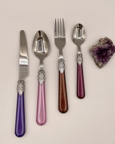 The Original Brink House Gala Mix & Match Stainless Steel Cutlery Set with High-Sheen Baroque Handles / 16 pieces with Metal Stand, Lifestyle utensils set for home, first apartment, dorm, dinner party - color: Gala Assortment, size: Service for 4 (16 pcs)