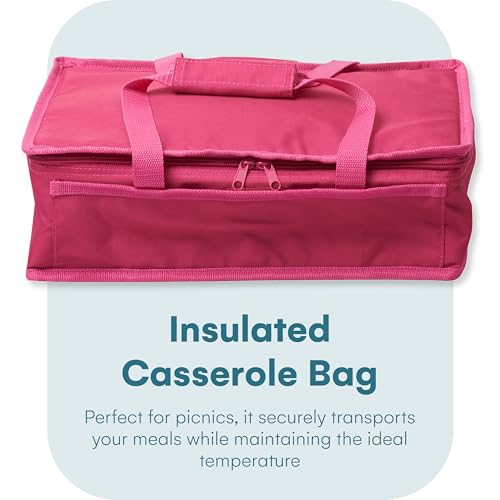 Dawhud Direct Insulated Casserole Carrier Bag - Food Transport Carrier for Hot or Cold Dishes - Thermal Travel Bags for Women, Picnics, Office, Parties - Pan Carrier - Pink - color: Pink