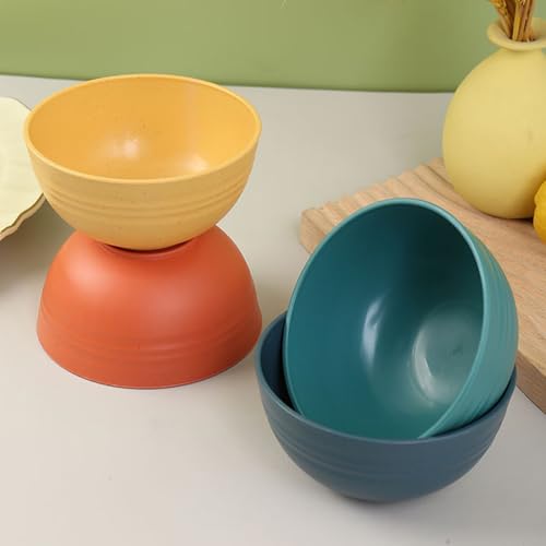 Unbreakable Wheat Straw Cereal Bowls Set of 4, 24 OZ Microwave and Dishwasher Safe Lightweight Soup and Salad Bowl Sets, Reusable Dessert Bowls for Rice, Pasta, Snack, Fruit, BPA Free (4 Colors) - color: 4 Colors