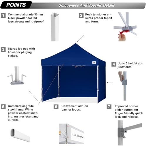 ABCCANOPY Easy Pop Up Canopy Tent with Sidewalls 10x10 Commercial -Series, Navy Blue - color: navy blue, size: 10X10