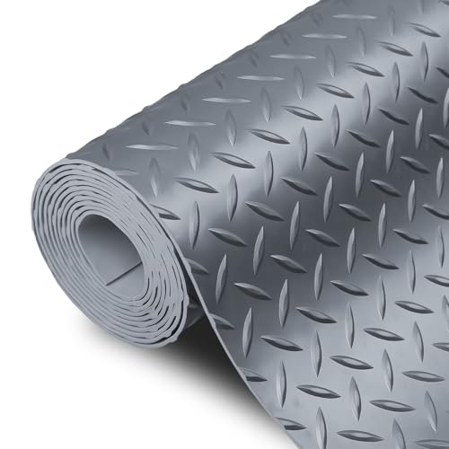 SEAL 4 x 6 Ft Premium Garage Floor Mat, Solid 2.8mm Thick Lay-Flat Gray Commercial Grade Heavy Duty Parking Mat for Garage Floor, Golf Cart, Water/Stain Resistant Runner (Embossed Diamond Plate) - size: 4 x 6 Feet
