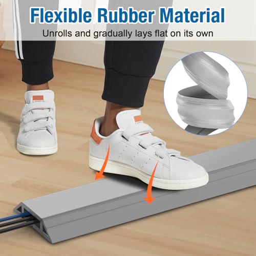 Eapele Floor Cord Cover 10ft Cord Covers for Wires on Floor, Heavy Duty Extension Cord Cover, Rubber Floor Cable Cover, Prevent Trip Hazard for Sidewalk Home Office Outdoor or Indoor Settings - color: Light Grey, size: 10 feet-1pc