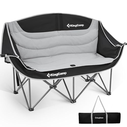 KingCamp Oversized Double Camping Chair, Heavy Duty 880lbs with Padded Seat & Cup Holders, 2 Person Loveseat Perfect for Outdoor Sports Family and Couples, Ideal for Lawn and Backyard, Black/Grey - color: XL 2 Person Black/Grey, size: Loveseat XL