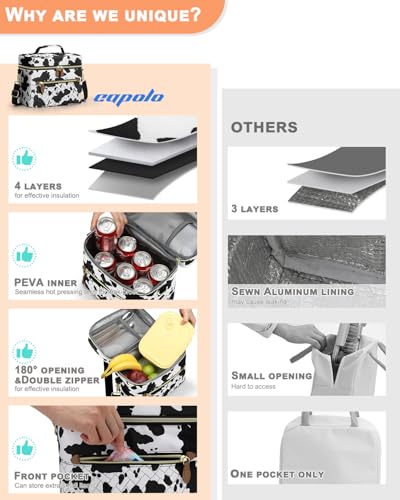 Capolo Lunch Box for Women Men Adults,Insulated Lunch Bag Leakproof Lunch Cooler Box with Removable Strap Cute Lunch Tote Bags Reusable Thermal Lunchbox for School Work Picnic(Small,Cow print) - color: Cow print, size: Small