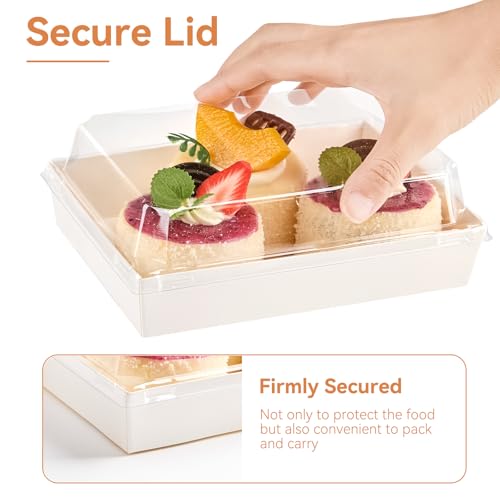 Kucoele 7 x 5 Inches Charcuterie Boxes with Clear Lids, 50 Pack Disposable Bakery Boxes Dessert Boxes, To Go Food Containers for Pastries, Chocolate Covered Strawberries, Hot Cocoa Bombs (White) - color: White