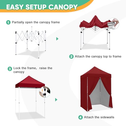 5x5 Pop Up Canopy Tent with Four Sidewalls, Instant Portable Beach Canopy, Outdoor Tent with Carry Bag for Camping, Sports, Tailgating, Events, Burgundy - color: Burgundy, size: With Four Walls