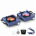 MoKo Propane Camping Stove 2 Burner, 36,000 BTU Infrared & Open Flame Hybrid, Windproof Folding Portable Outdoor Gas Cooking Kit with Frying Pan & Carry Bag For RV, Tailgating, Survival, Blue - color: Blue