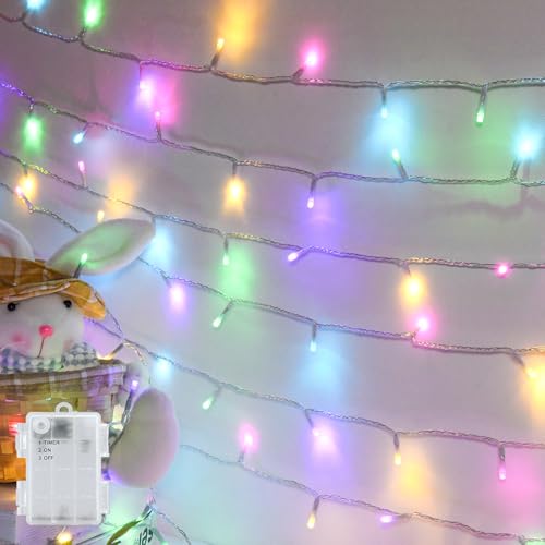 cshare Easter String Lights Battery Operated,Pastel Easter Lights with Timer 9.8ft 30LED Transparent Wire Fairy Lights for Easter Decorations Garland Outdoor Indoor Party - color: Pastel