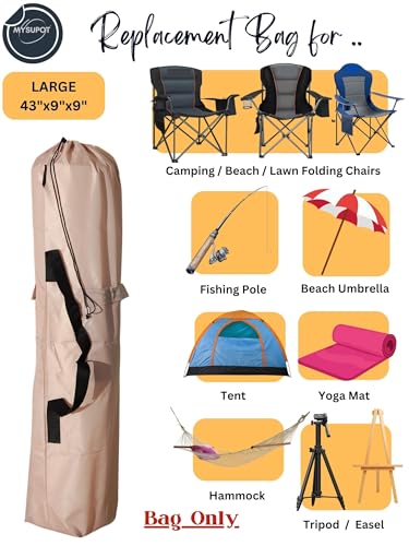 Replacement Bag for Folding Camping Chair, Portable Camp Chair, Hammock, Yoga Mat, Umbrella, Tents, Tripods, Fishing Poles - 420D Oxford Polyester Fabric - color: Tan, size: Large 43"x9"x9"
