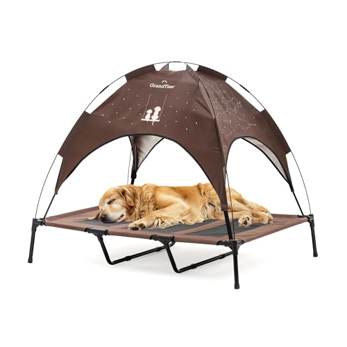 GrandTies Cooling Elevated Dog Bed with Canopy – XL Portable Pet Cot for Outdoor & Indoor Use – Waterproof Removable Shade, Breathable Mesh, Slip-Resistant Feet, Easy Assembly – Coca Mocha - color: Coca Mocha
