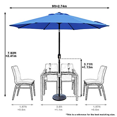 ABBLE Outdoor Patio Umbrella 9 Ft Stripe with Crank and Tilt, Weather Resistant, UV Protective Umbrella, Durable, 8 Sturdy Steel Ribs, Market Outdoor Table Umbrella - Royal Blue - color: Royal Blue
