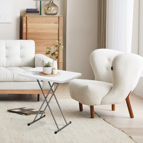 Athena Collection Folding TV Tray Couch Table 26 Inch Wide with 4 Height Adjustable, Portable Small Folding Table Dinner Tray Laptop Table for Living Room Small Space for Eating on Bed Sofa Couch - color: White-x Foot, size: 17.5"D x 26"W
