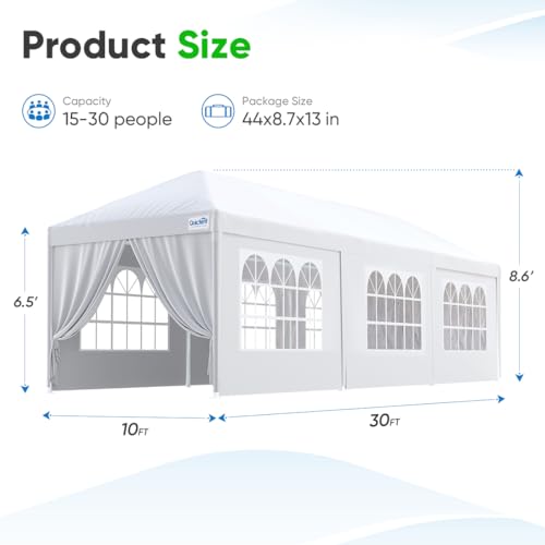 Quictent 10x30 Party Tent Gazebo Wedding Canopy Tent for Parties BBQ Shelter Pavilion with Removable Church Sidewalls & Elegant Church - size: 10'x30'-standard