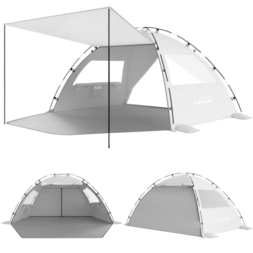 Elegear CumbreX™ Beach Tent Sun Shelter with Canopy, 6-8 Person Beach Tent, Easy Setup UPF 50+ UV Protection Portable Lightweight Double Silver Coating Cabana Sun Shade Shelter - Silver - color: Silver, size: 6-8 Person