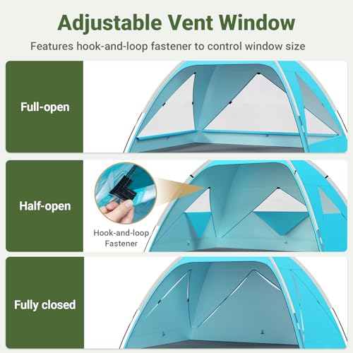 Wolfwise Large Beach Tent Sun Shelter for 3-4 Person, Spacious Sun Shade UPF 50+ UV Protection, Extendable Floor for Privacy, 3 Ventilated Mesh Windows, Portable with Carrying Bag, 95 ″x65″x55″, Blue - color: Blue