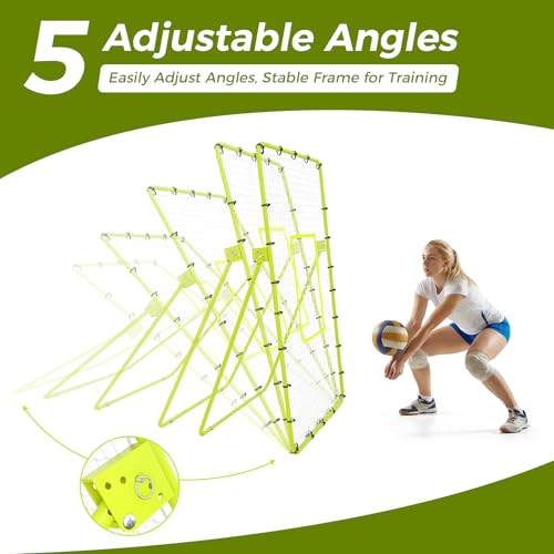 Volleyball Rebounder Net 7x4 ft, Portable Bounce Back Net with 5 Adjustable Angles for Backyard, Indoor & Outdoor Practice, Sturdy Multi-Sport Return Trainer for Volleyball, Baseball, Softball - color: Green