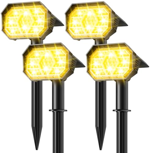 Brightown Solar Lights Outdoor with 58 LED & Auto ON/Off, IP67 Solar Spot Lights Outdoor with 3 Light Intensities. 2-in-1 Outdoor Solar Lights for Yard, Gardens, Flag and Pathways. 4Pcs (Warm White) - color: Warm White, size: 4 Pack