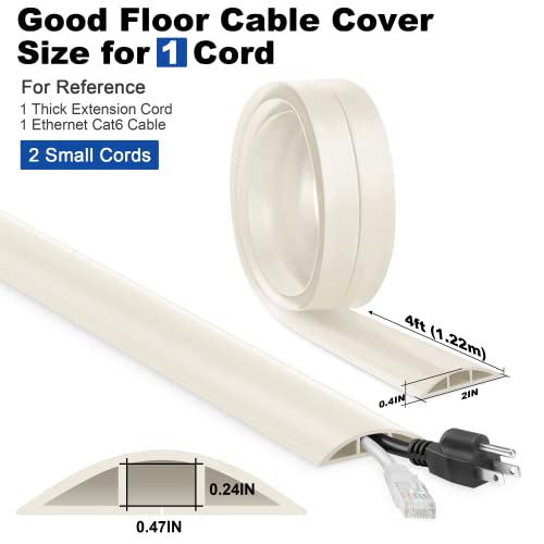 4FT Cord Cover Floor, Beige Cord Hider Floor, Extension Cable Cover Power Cord Protector Floor, Cable Management Hide Cords on Floor- Soft PVC Wire Covers - Cord Cavity: 0.47" (W) x 0.24" (H) - color: Beige, size: W2" × L4'