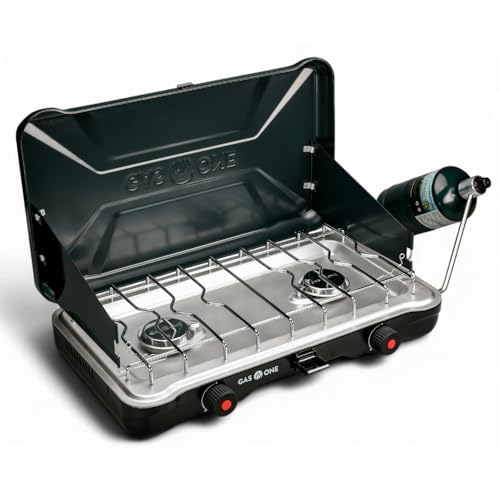 GasOne Portable Camping Stove – Double Propane Stove with Auto Twist Turn Ignition – 22,000 BTU Camping Cooktop with 2 Burners and Wind Guard – Ideal for Tailgating, Fishing, Travel - color: Midnight Blue